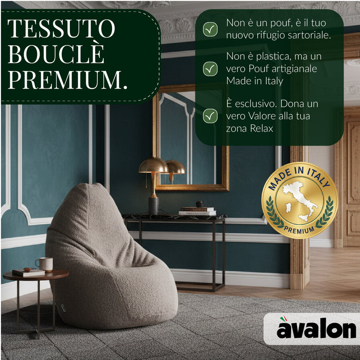 Pouf Poltrona Sacco Grande BAG L Avalon in tessuto Bouclè per interno dim. 80 x 125 cm