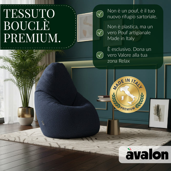 Pouf Poltrona Sacco Grande BAG L Avalon in tessuto Bouclè per interno dim. 80 x 125 cm