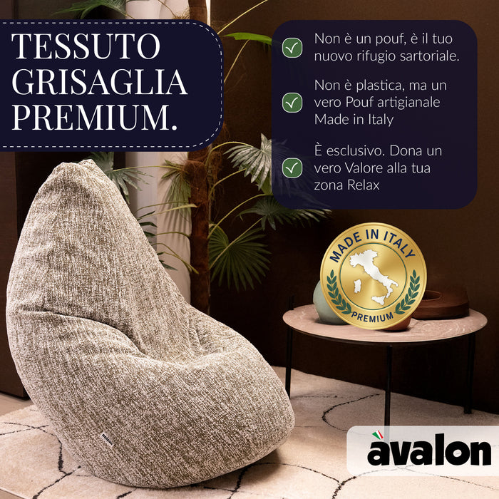 Pouf Poltrona Sacco Grande BAG L Avalon in tessuto Grisaglia per interno dim. 80 x 125 cm