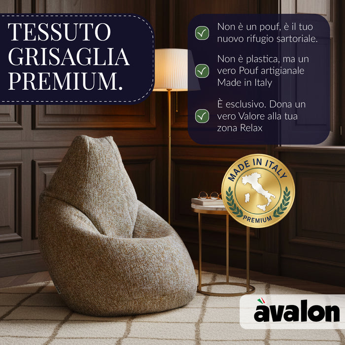 Pouf Poltrona Sacco Grande BAG L Avalon in tessuto Grisaglia per interno dim. 80 x 125 cm