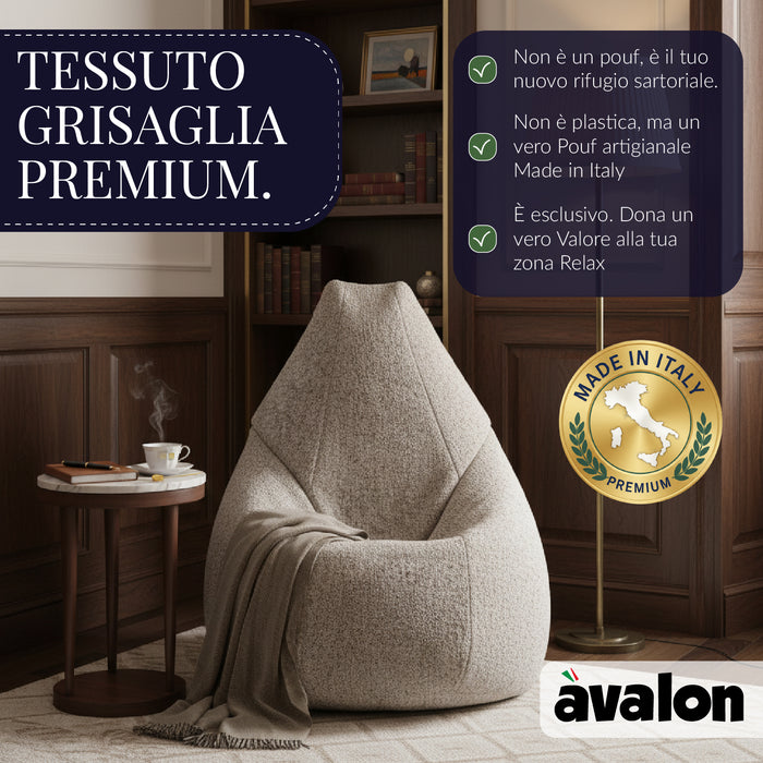 Pouf Poltrona Sacco Grande BAG L Avalon in tessuto Grisaglia per interno dim. 80 x 125 cm