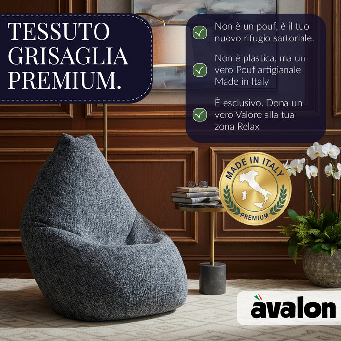 Pouf Poltrona Sacco Grande BAG L Avalon in tessuto Grisaglia per interno dim. 80 x 125 cm