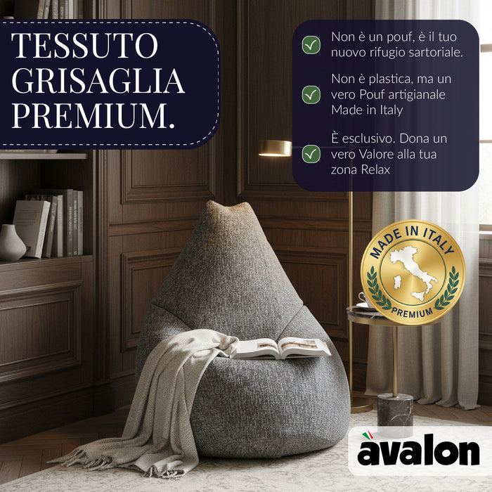 Pouf Poltrona Sacco Grande BAG L Avalon in tessuto Grisaglia per interno dim. 80 x 125 cm
