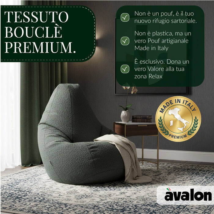 Pouf Poltrona Sacco Grande BAG L Avalon in tessuto Bouclè per interno dim. 80 x 125 cm