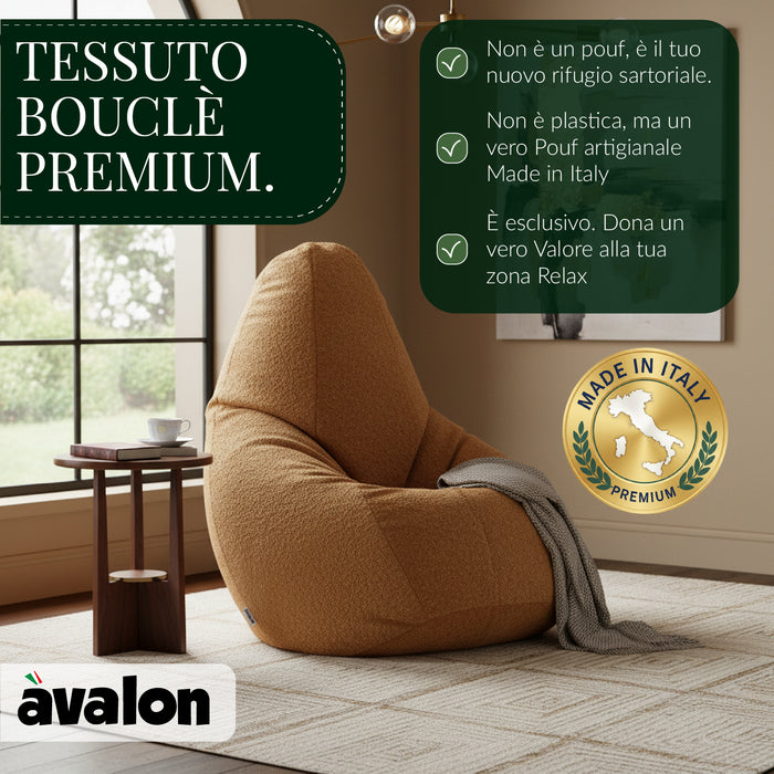 Pouf Poltrona Sacco Grande BAG L Avalon in tessuto Bouclè per interno dim. 80 x 125 cm