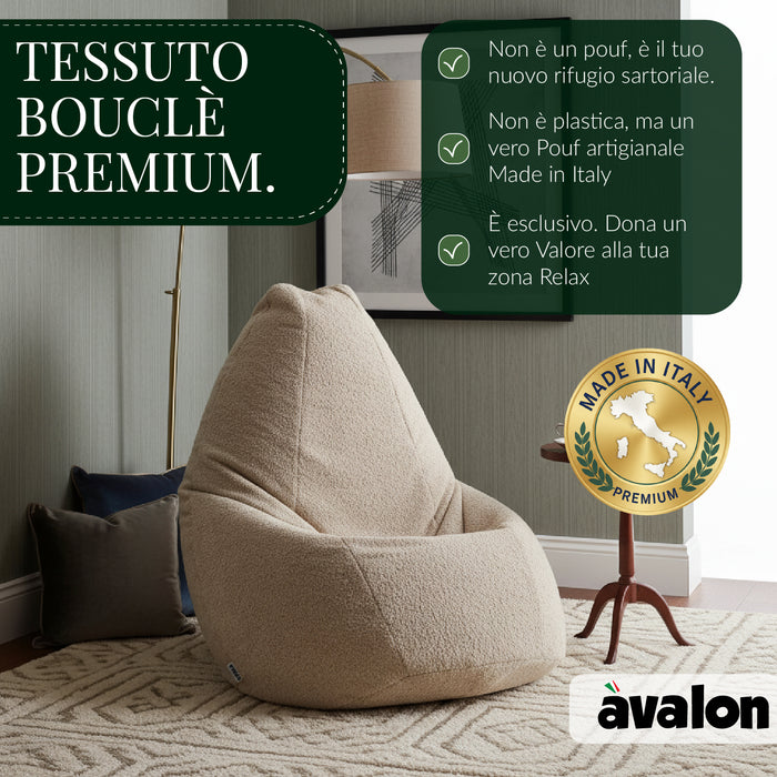 Pouf Poltrona Sacco Grande BAG L Avalon in tessuto Bouclè per interno dim. 80 x 125 cm