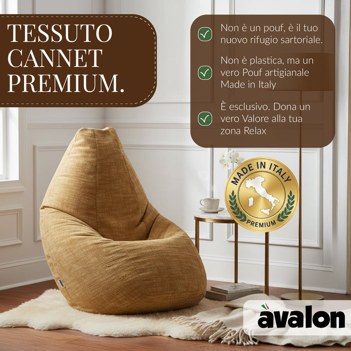 Pouf Poltrona Sacco Grande BAG L Avalon in tessuto Antimacchia Cannet per interno dim. 80 x 125 cm