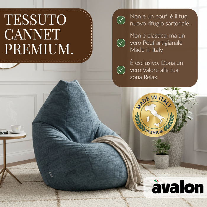 Pouf Poltrona Sacco Grande BAG L Avalon in tessuto Antimacchia Cannet per interno dim. 80 x 125 cm