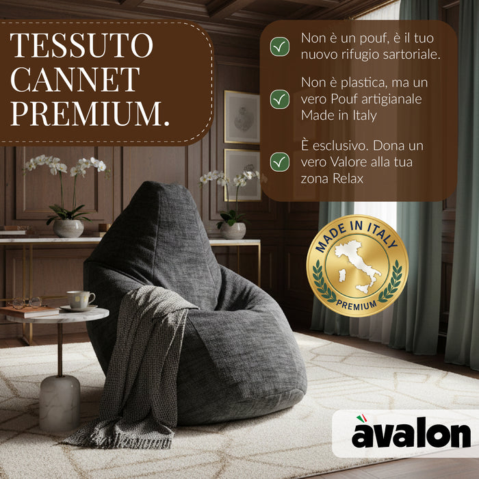 Pouf Poltrona Sacco Grande BAG L Avalon in tessuto Antimacchia Cannet per interno dim. 80 x 125 cm