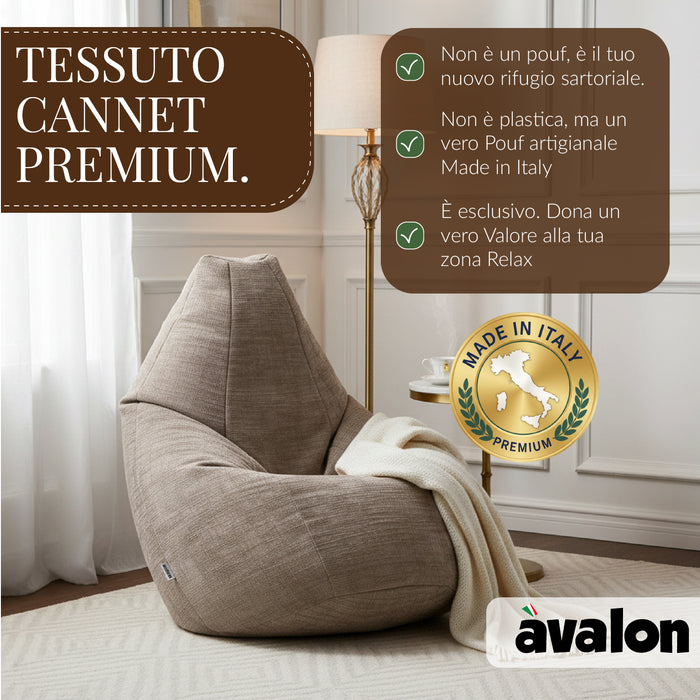 Pouf Poltrona Sacco Grande BAG L Avalon in tessuto Antimacchia Cannet per interno dim. 80 x 125 cm