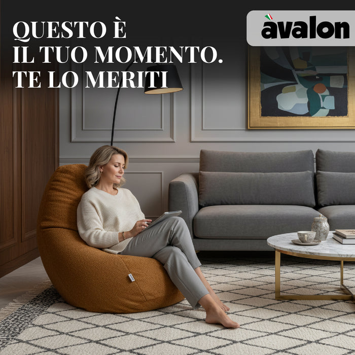 Pouf Poltrona Sacco Grande BAG L Avalon in tessuto Bouclè per interno dim. 80 x 125 cm