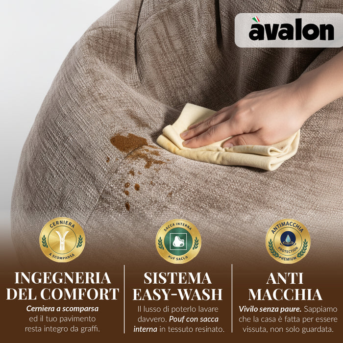 Pouf Poltrona Sacco Grande BAG L Avalon in tessuto Antimacchia Cannet per interno dim. 80 x 125 cm