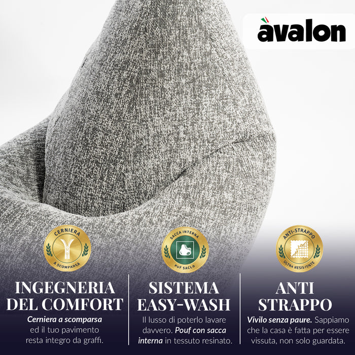 Pouf Poltrona Sacco Grande BAG L Avalon in tessuto Grisaglia per interno dim. 80 x 125 cm