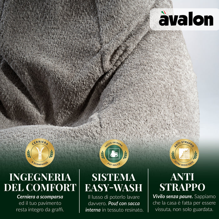 Pouf Poltrona Sacco Grande BAG L Avalon in tessuto Bouclè per interno dim. 80 x 125 cm