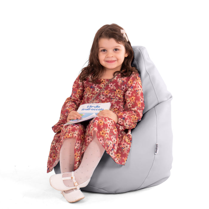 Outlet - Pouf Poltrona Sacco Per Bambini Bag Similpelle Jazz Dim. 56x56x76 Cm - 100 Litri Made In Italy Colore Argento