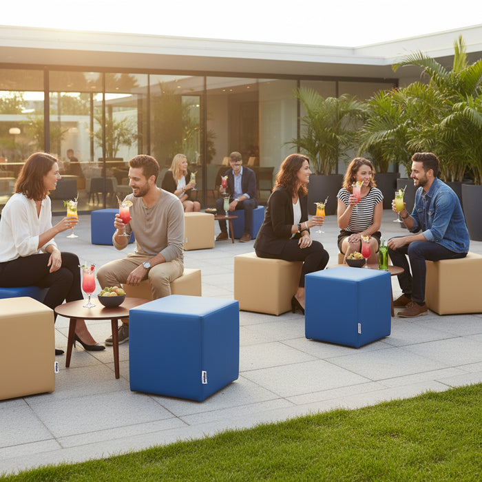 Avalon Rigid Cube Pouf Faux Leather Mamba Trendy Class 1-IM Fire Retardant for Indoor and Outdoor Use. Dimensions: Width 35 cm X Depth 35 cm X Height 35 cm 