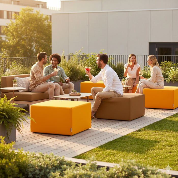 Avalon Rigid Cube Pouf Faux Leather Mamba Trendy Class 1-IM Fire Retardant for Indoor and Outdoor Use. Dimensions: Width 35 cm X Depth 35 cm X Height 35 cm 