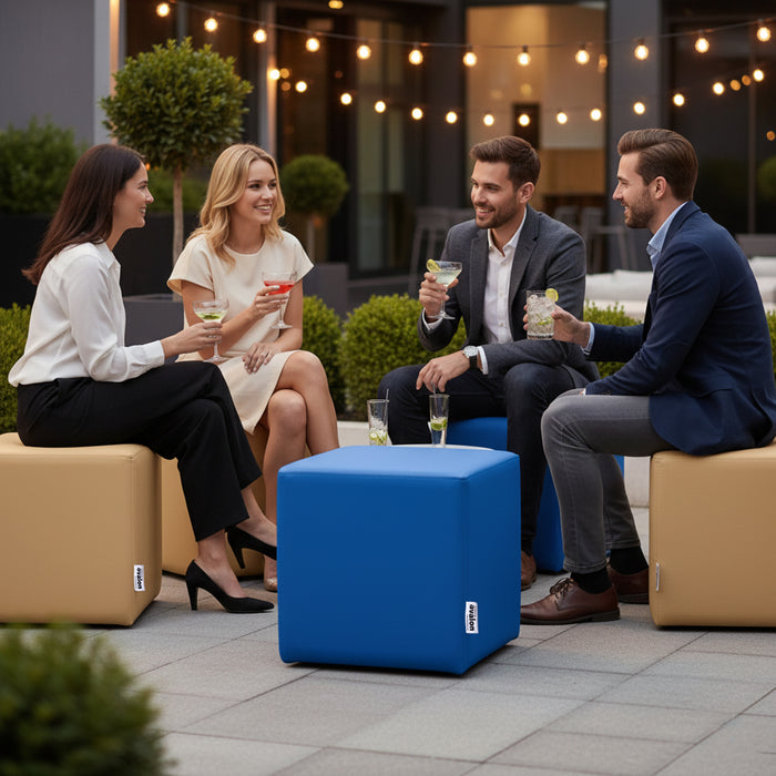 Avalon Rigid Cube Pouf Faux Leather Mamba Trendy Class 1-IM Fire Retardant for Indoor and Outdoor Use. Dimensions: Width 35 cm X Depth 35 cm X Height 35 cm 