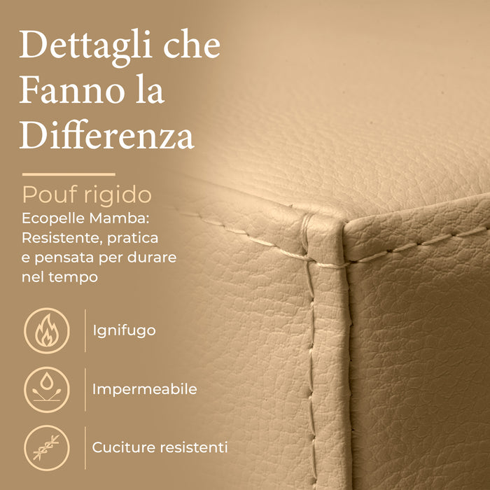 Avalon Rigid Cube Pouf Faux Leather Mamba Trendy Class 1-IM Fire Retardant for Indoor and Outdoor Use. Dimensions: Width 35 cm X Depth 35 cm X Height 35 cm 