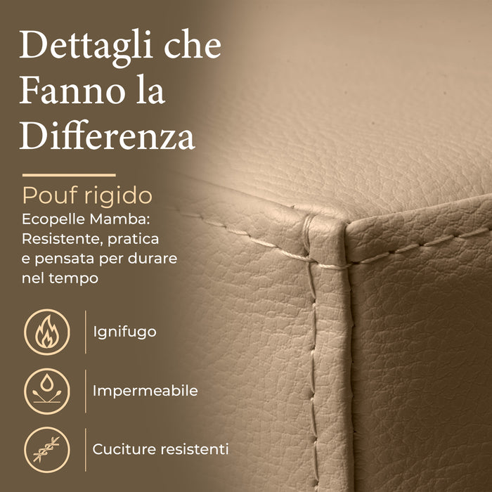 Avalon Rigid Cube Pouf Faux Leather Mamba Trendy Class 1-IM Fire Retardant for Indoor and Outdoor Use. Dimensions: Width 35 cm X Depth 35 cm X Height 35 cm 