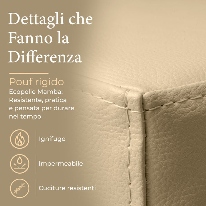 Avalon Rigid Cube Pouf Faux Leather Mamba Trendy Class 1-IM Fire Retardant for Indoor and Outdoor Use. Dimensions: Width 35 cm X Depth 35 cm X Height 35 cm 