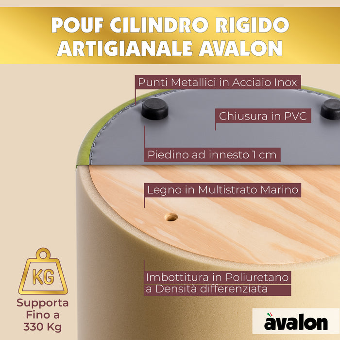 Outlet - Avalon Pouf Rigido Cilindro Similpelle Mamba Trendy Diam. 70 Cm, Alt. 43 Cm Colore Cuoio