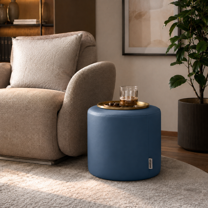 Avalon Tavolino Pouf Rigido Cilindro Similpelle Mamba Trendy Classe 1-IM Ignifugo per Interno ed Esterno. Dim: Ø45 cm X H40 cm