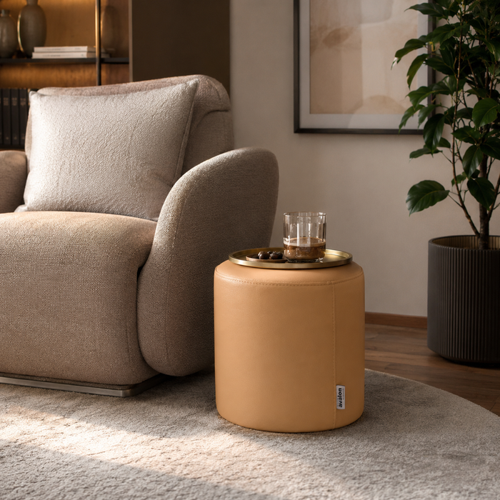 Avalon Tavolino Pouf Rigido Cilindro Similpelle Mamba Trendy Classe 1-IM Ignifugo per Interno ed Esterno. Dim: Ø35 cm X H32 cm