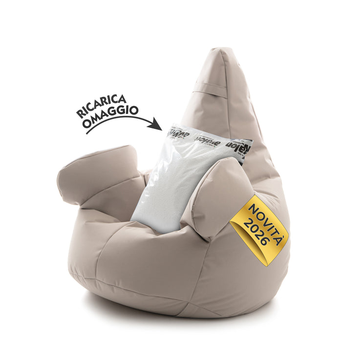 Pouf poltrona sacco con braccioli Ploof, Avalon in tessuto poliestere Jive per interno Imbottito. Dim: Ø85 x H90 cm