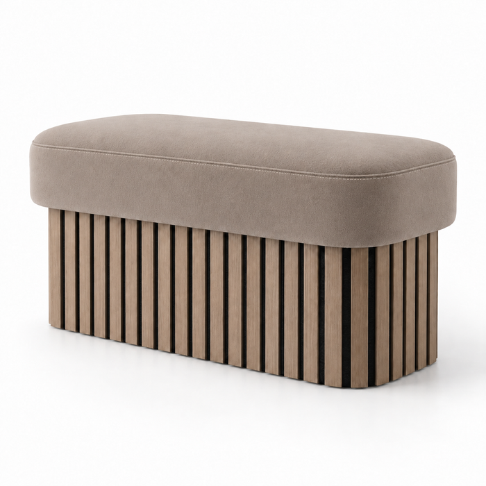 Pouf Panca Wood Up rigido in tessuto Antimacchia Nabù con tecnologia Aquaclean, Avalon per interno dim: 90x45xH43 cm
