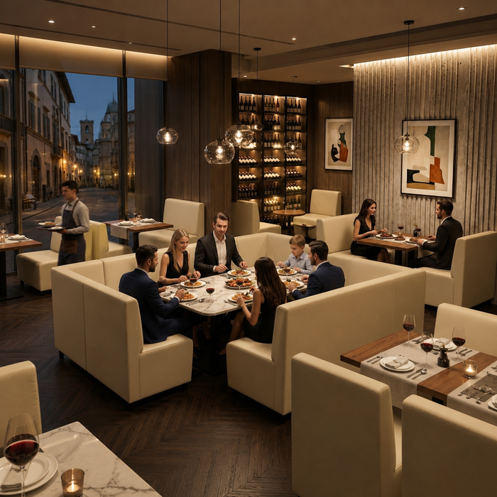 Sofá de 1 plaza para restaurante Essence en piel sintética Mamba Dim 50x62xH88