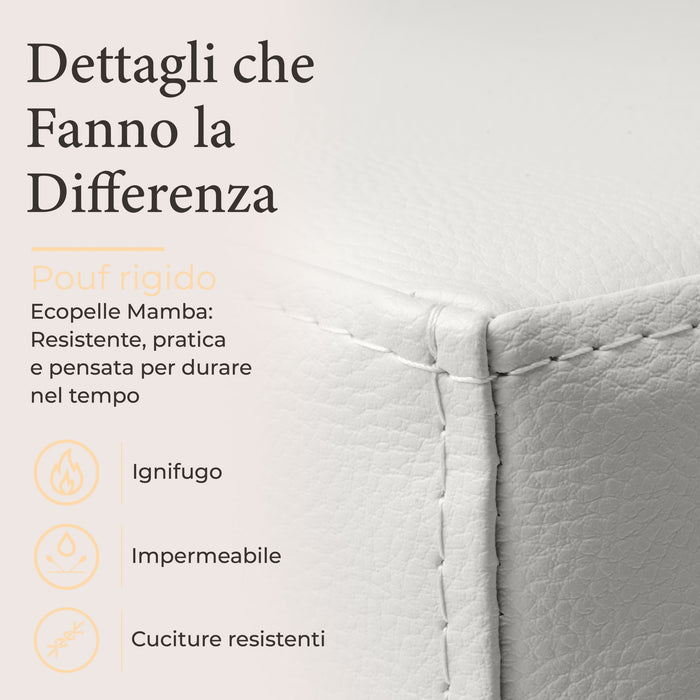 Outlet -  Avalon Pouf Rigido Cubo Similpelle Mamba Trendy Larg. 90 cm, Prof. 90 cm, Alt. 43 cm Colore Ghiaccio