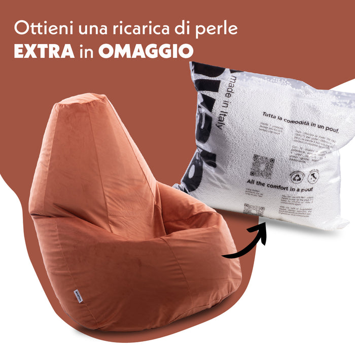Large bean bag pouf, BAG L, in velvet, size 80 x 125 cm