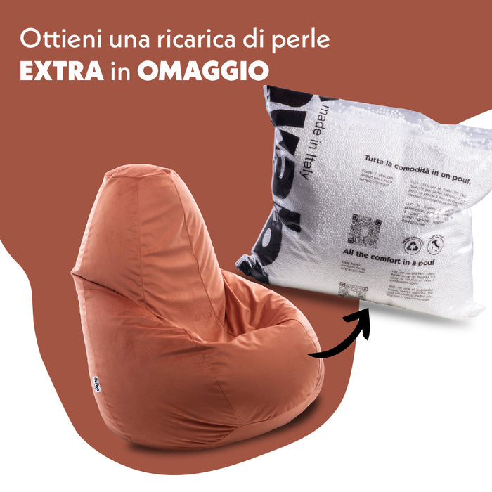Outlet - Pouf Poltrona Sacco media BAG M in velluto dim. 68 x 107 cm colore Ocean
