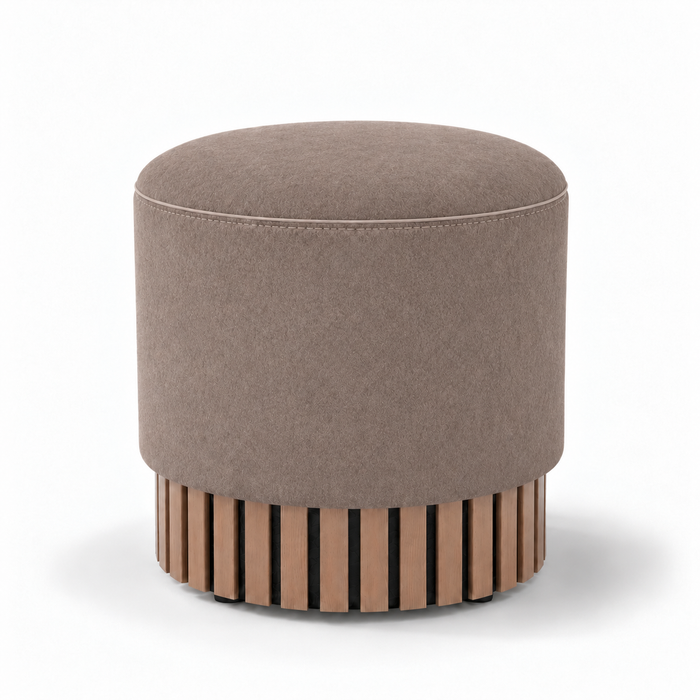 Pouf Classic Wood rigido in tessuto Antimacchia Nabù con tecnologia Aquaclean, Avalon per interno dim: Ø45xH43 cm