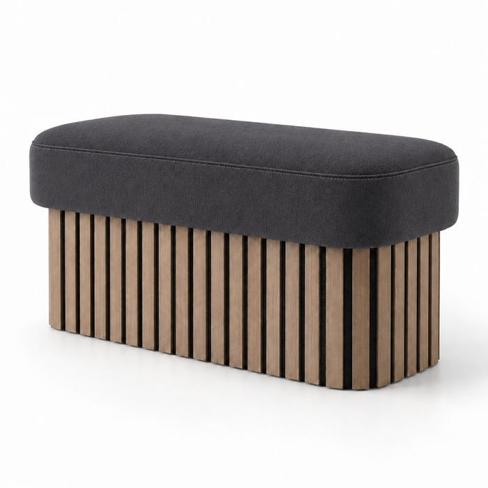 Pouf Panca Wood Up rigido in tessuto Antimacchia Nabù con tecnologia Aquaclean, Avalon per interno dim: 90x45xH43 cm