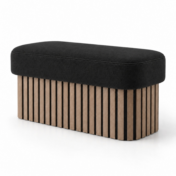 Pouf Panca Wood Up rigido in tessuto Antimacchia Nabù con tecnologia Aquaclean, Avalon per interno dim: 90x45xH43 cm