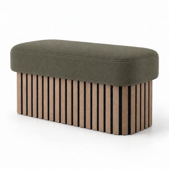 Pouf Panca Wood Up rigido in tessuto Antimacchia Nabù con tecnologia Aquaclean, Avalon per interno dim: 90x45xH43 cm