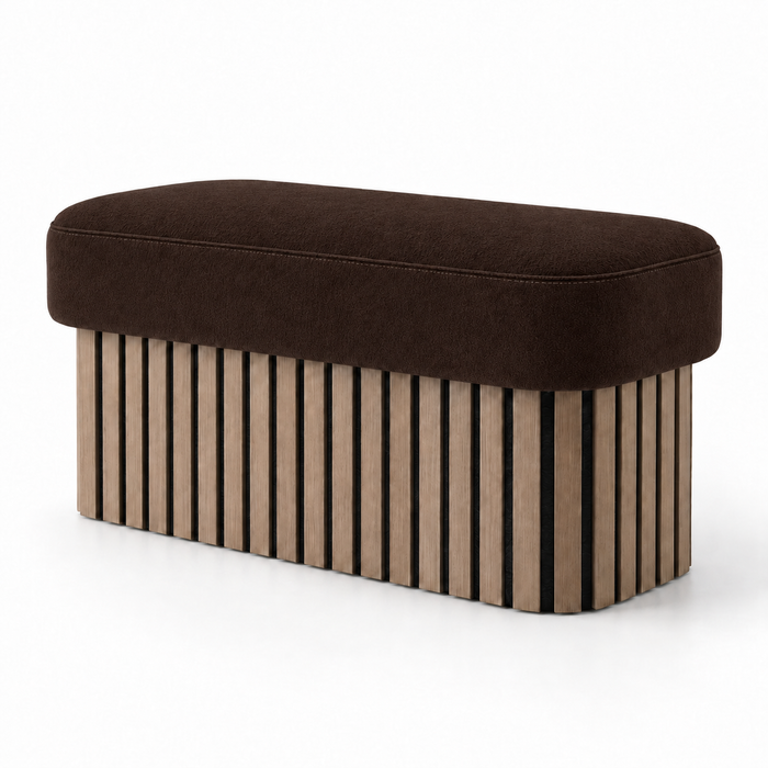 Pouf Panca Wood Up rigido in tessuto Antimacchia Nabù con tecnologia Aquaclean, Avalon per interno dim: 90x45xH43 cm