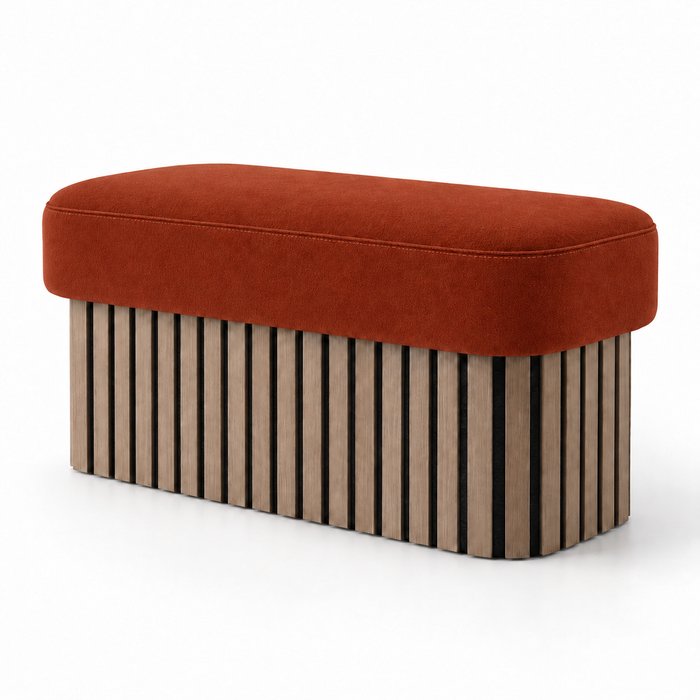 Pouf Panca Wood Up rigido in tessuto Antimacchia Nabù con tecnologia Aquaclean, Avalon per interno dim: 90x45xH43 cm