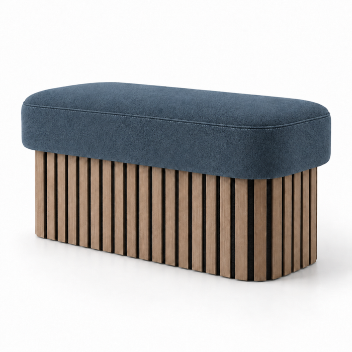 Pouf Panca Wood Up rigido in tessuto Antimacchia Nabù con tecnologia Aquaclean, Avalon per interno dim: 90x45xH43 cm