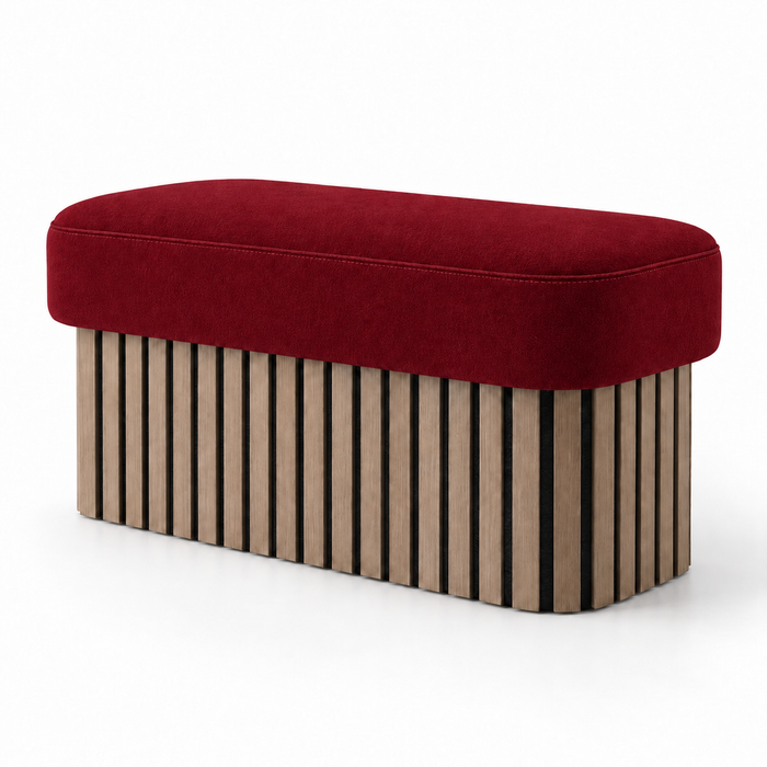 Pouf Panca Wood Up rigido in tessuto Antimacchia Nabù con tecnologia Aquaclean, Avalon per interno dim: 90x45xH43 cm
