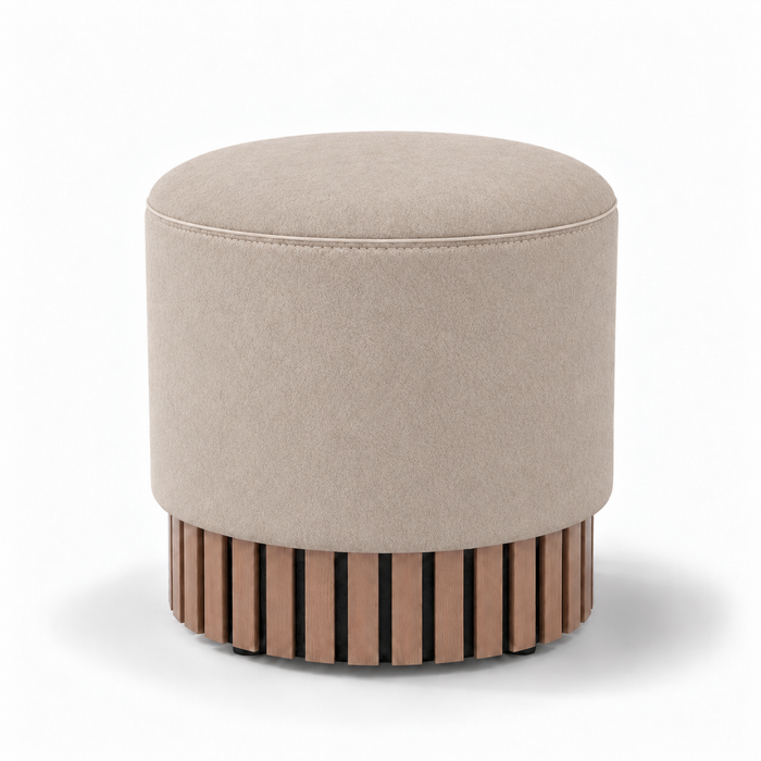 Pouf Classic Wood rigido in tessuto Antimacchia Nabù con tecnologia Aquaclean, Avalon per interno dim: Ø45xH43 cm