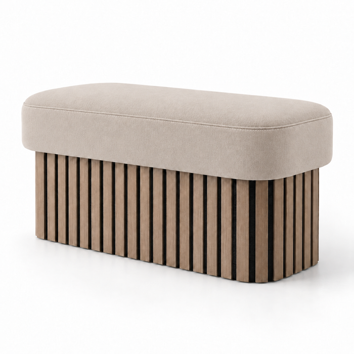 Pouf Panca Wood Up rigido in tessuto Antimacchia Nabù con tecnologia Aquaclean, Avalon per interno dim: 90x45xH43 cm