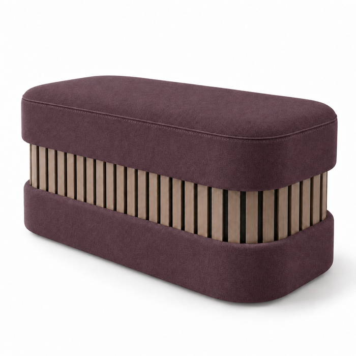 Pouf Panca Wood Classic rigido in tessuto Antimacchia Nabù con tecnologia Aquaclean, Avalon per interno dim: 90x45xH43 cm
