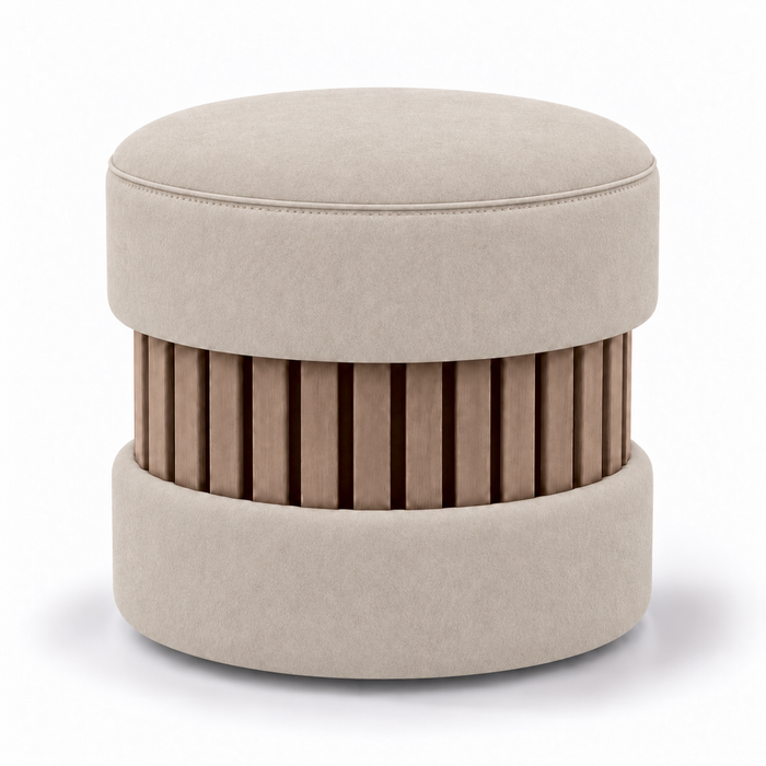 Pouf Wood Duo rigido in tessuto Antimacchia Nabù con tecnologia Aquaclean, Avalon per interno dim: Ø45xH43 cm