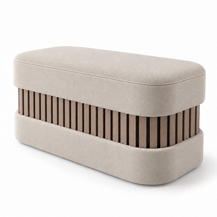 Pouf Panca Wood Classic rigido in tessuto Antimacchia Nabù con tecnologia Aquaclean, Avalon per interno dim: 90x45xH43 cm