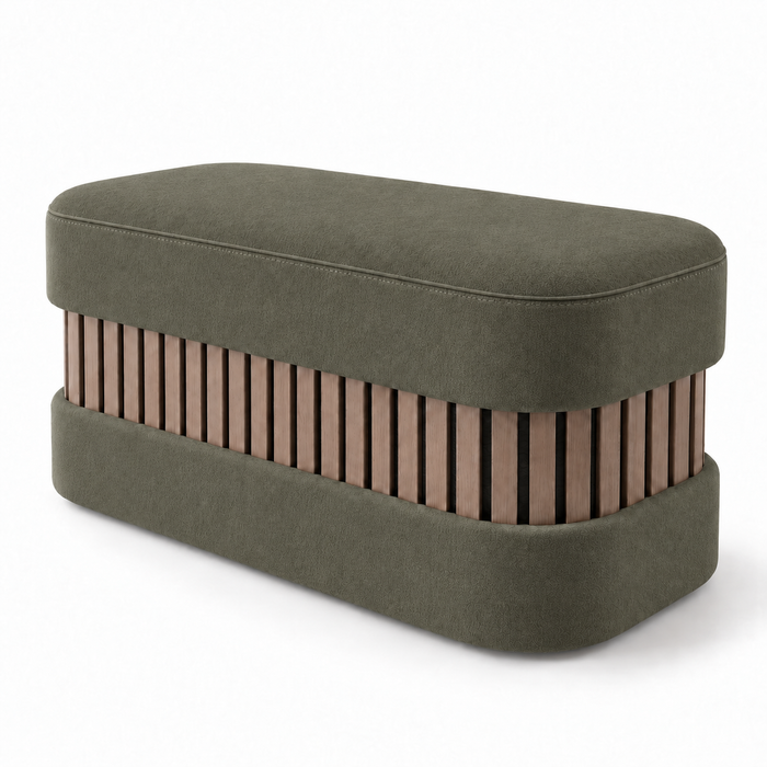 Pouf Panca Wood Classic rigido in tessuto Antimacchia Nabù con tecnologia Aquaclean, Avalon per interno dim: 90x45xH43 cm