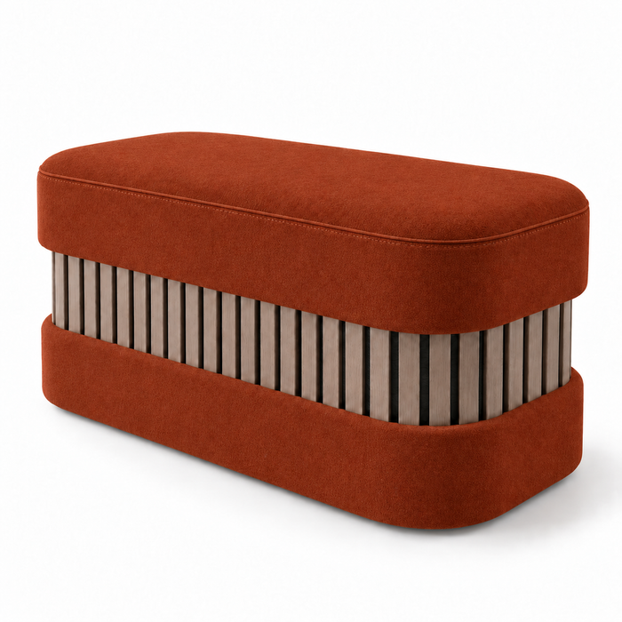 Pouf Panca Wood Classic rigido in tessuto Antimacchia Nabù con tecnologia Aquaclean, Avalon per interno dim: 90x45xH43 cm