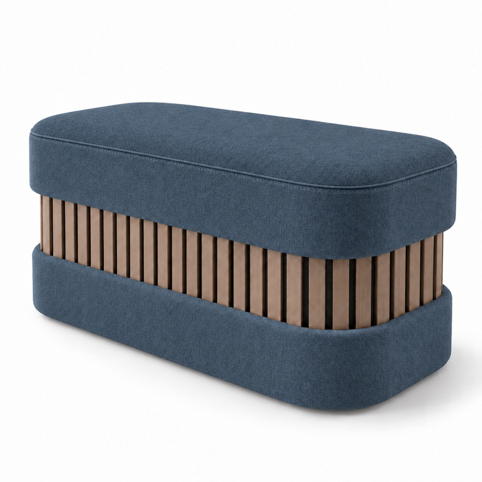 Pouf Panca Wood Classic rigido in tessuto Antimacchia Nabù con tecnologia Aquaclean, Avalon per interno dim: 90x45xH43 cm